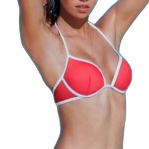 Victoria’s Secret The Hottie Halter Hot Pink-Orange White Trim Bikini Top Sz 34B